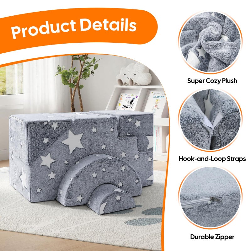 MeMoreCool Toddler Foam Climbing Couch â€“ Modular Kids Sofa with Slide & Stairs | Convertible Sectional Play Couch for Babies & Toddlers, Glowâ€‘inâ€‘theâ€‘Dark Stars, Soft Foam Playroom Furniture - Image 4