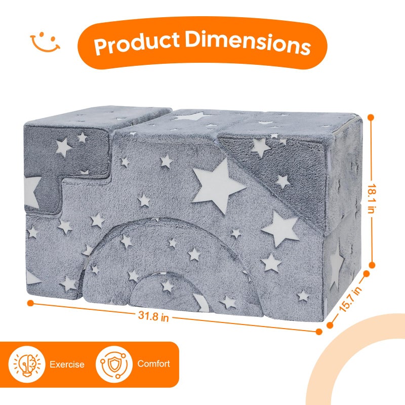 MeMoreCool Toddler Foam Climbing Couch â€“ Modular Kids Sofa with Slide & Stairs | Convertible Sectional Play Couch for Babies & Toddlers, Glowâ€‘inâ€‘theâ€‘Dark Stars, Soft Foam Playroom Furniture - Image 3