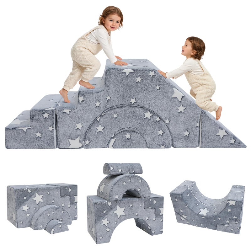 MeMoreCool Toddler Foam Climbing Couch â€“ Modular Kids Sofa with Slide & Stairs | Convertible Sectional Play Couch for Babies & Toddlers, Glowâ€‘inâ€‘theâ€‘Dark Stars, Soft Foam Playroom Furniture - Image 1