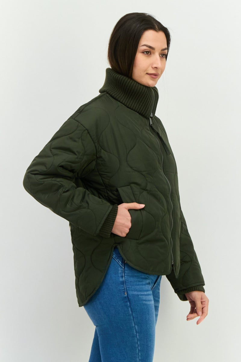 BCBGeneration Women Quilted Puffer Jacket, Olive - Image 2