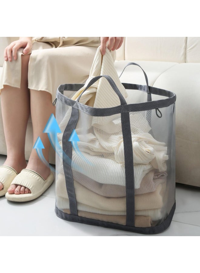 TYCOM Laundry Mesh Bag with Handles Collapsible Laundry Basket Hamper Foldable Laundry Bag Breathable Folding Beach Bag Space saving Travel Tote Bags Strip Grey.  - Image 5