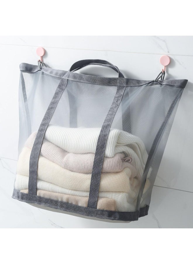 TYCOM Laundry Mesh Bag with Handles Collapsible Laundry Basket Hamper Foldable Laundry Bag Breathable Folding Beach Bag Space saving Travel Tote Bags Strip Grey.  - Image 2