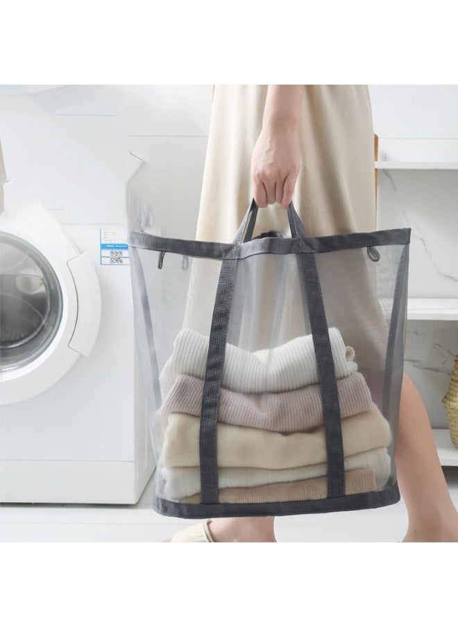 TYCOM Laundry Mesh Bag with Handles Collapsible Laundry Basket Hamper Foldable Laundry Bag Breathable Folding Beach Bag Space saving Travel Tote Bags Strip Grey.  - Image 3