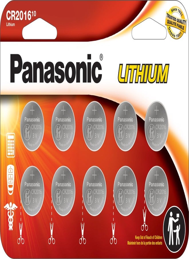 Panasonic CR2016 3.0 Volt Long Lasting Lithium Coin Cell Batteries in Child Resistant, Standards Based Packaging, 10-Battery Pack - Image 1