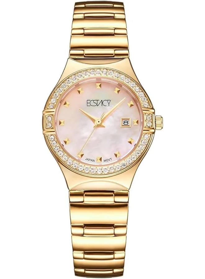 إكستاسي Ecstacy Women's Japan Quartz Movement Watch, Analog Display and Brushed With Polished Middle Link Stainless Steel Strap - E6512-GBGM, Gold