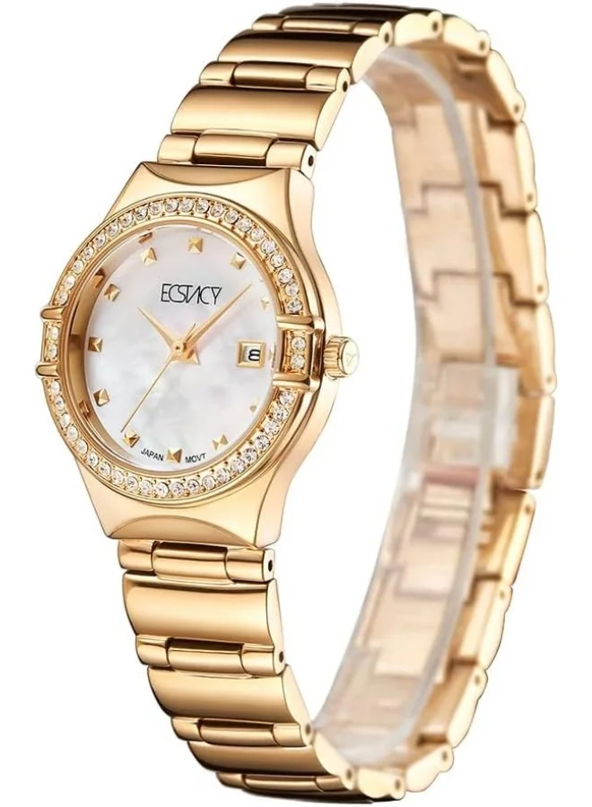 إكستاسي Ecstacy Women's Japan Quartz Movement Watch, Analog Display and Brushed With Polished Middle Link Stainless Steel Strap - E6512-GBGM, Gold