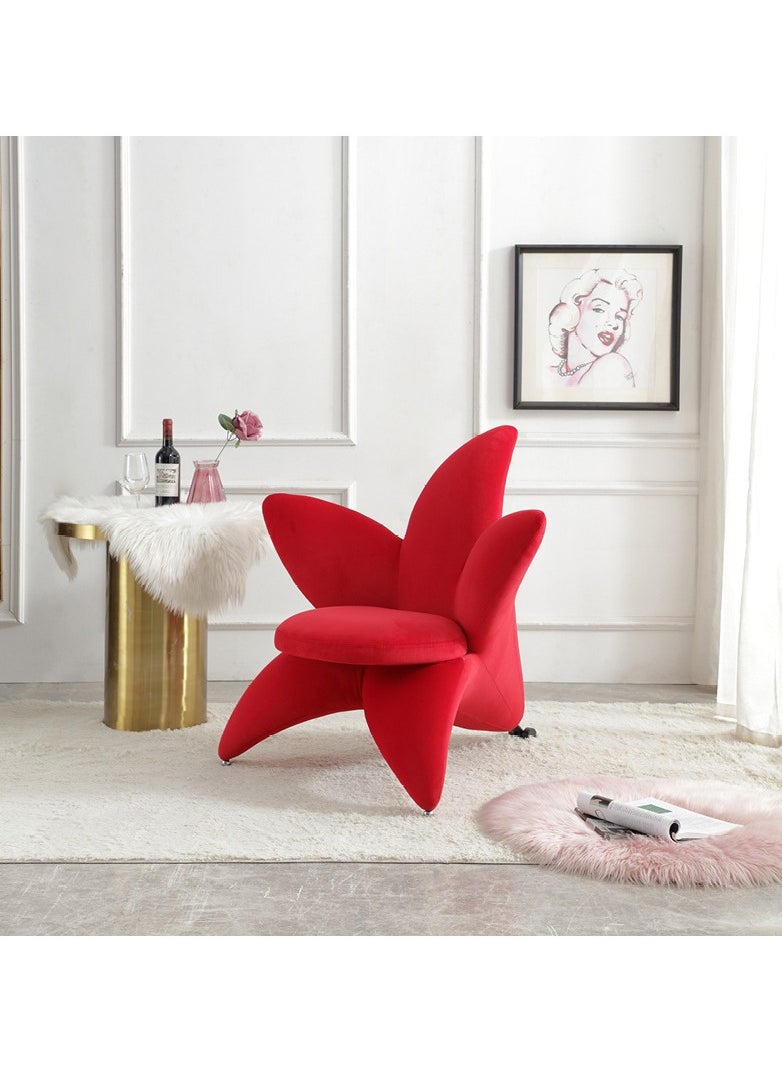 Generic - Red Velvet Armchair Lounge Chair featuring Flower Design for Dining in Home or Hotel Living Room Sofa - Image 1