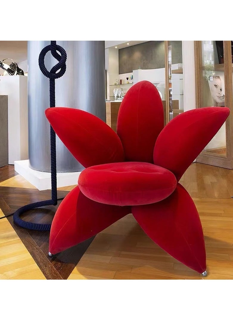 Generic - Red Velvet Armchair Lounge Chair featuring Flower Design for Dining in Home or Hotel Living Room Sofa - Image 1