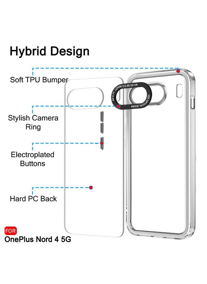 ذا جيفت كارت جراب خلفي مقاوم للصدمات من TheGiftKart لهاتف OnePlus Nord 4 5G | إطار كاميرا أنيق | أزرار مطلية بالكهرباء | جراب خلفي صلب شفاف للغاية لهاتف OnePlus Nord 4 5G (TPU & PC، مصد شفاف)  - Image 3