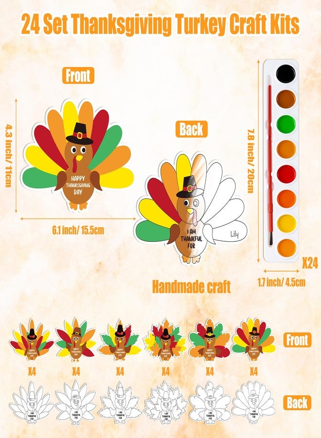 K1tpde Thanksgiving Crafts with Watercolor Paint - 24 Set DIY Watercolor Paint Bulk with Turkey Greeting Card Kit for Kids School Classroom Activities, Fall Thankful Gift Card Turkey Craft Party Favor - Image 2