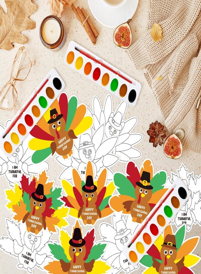 K1tpde Thanksgiving Crafts with Watercolor Paint - 24 Set DIY Watercolor Paint Bulk with Turkey Greeting Card Kit for Kids School Classroom Activities, Fall Thankful Gift Card Turkey Craft Party Favor - Image 3