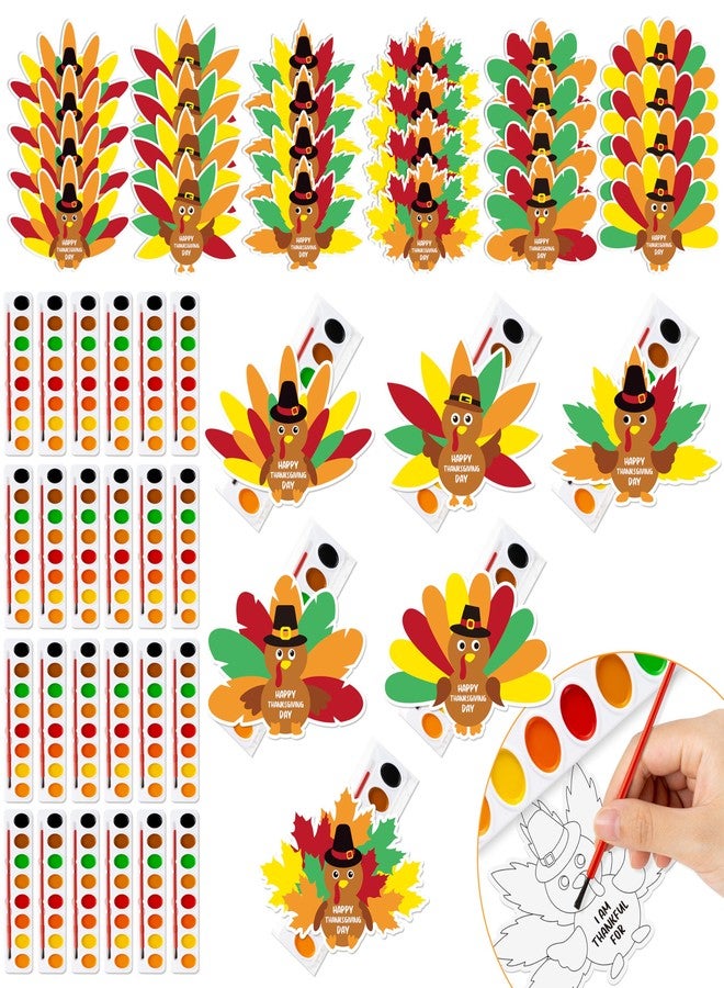 K1tpde Thanksgiving Crafts with Watercolor Paint - 24 Set DIY Watercolor Paint Bulk with Turkey Greeting Card Kit for Kids School Classroom Activities, Fall Thankful Gift Card Turkey Craft Party Favor - Image 1