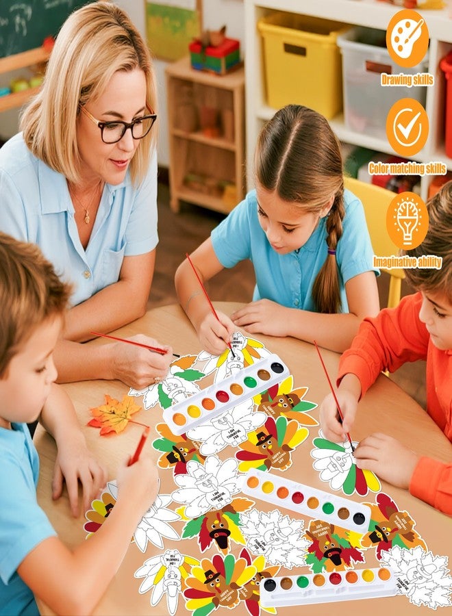 K1tpde Thanksgiving Crafts with Watercolor Paint - 24 Set DIY Watercolor Paint Bulk with Turkey Greeting Card Kit for Kids School Classroom Activities, Fall Thankful Gift Card Turkey Craft Party Favor - Image 4