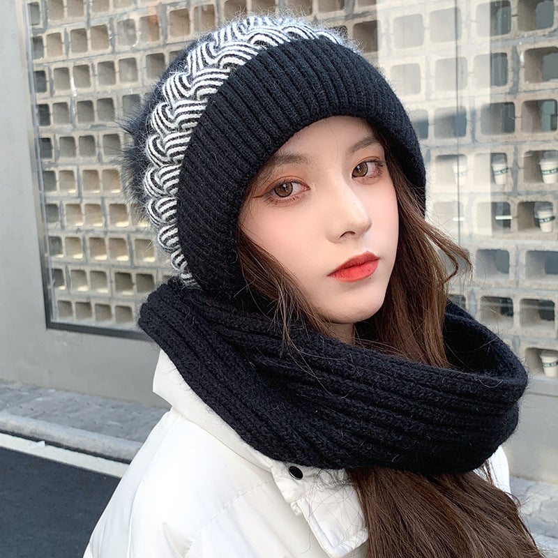 Womens Knit Beanie Winter Warm Fleece-Lined Scarf Hat Beige - Image 4