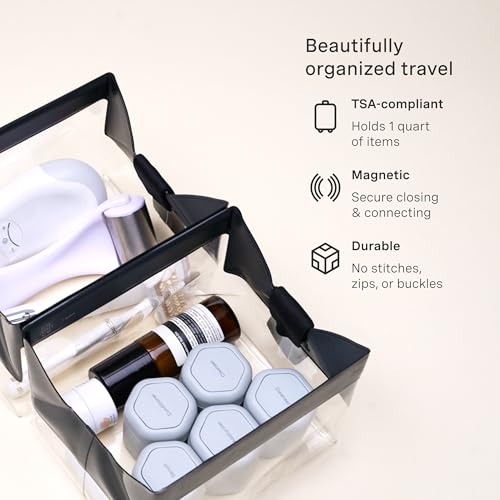 Cadence Parcel - Clear Kit with Magnetic Closure - Durable and Leak-Resistant Travel Toiletry Kit - TSA-Compliant & Modular Design - Hygiene Bag for Travel Essentials - 1 Qt - Ink - Image 3