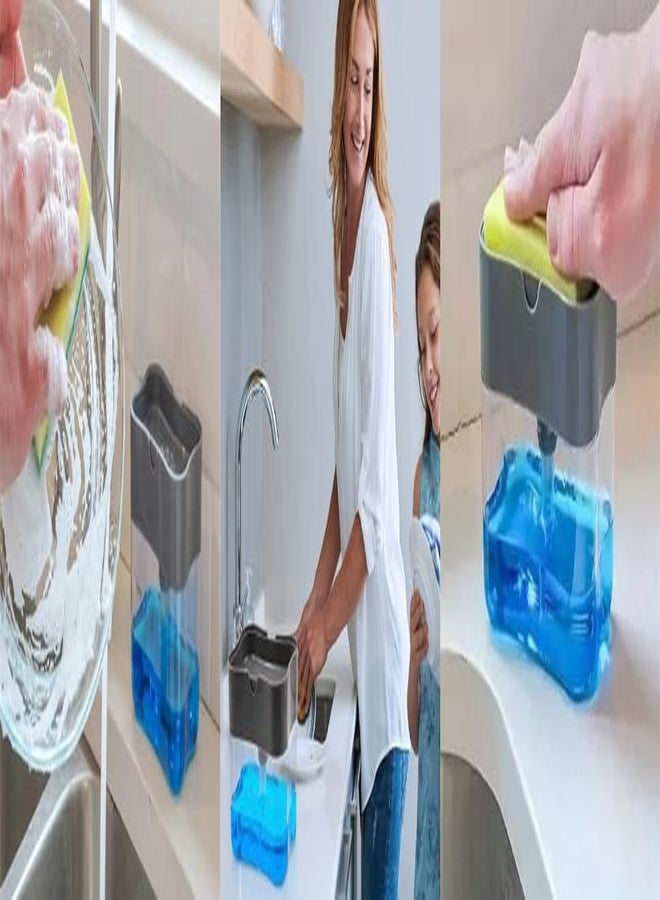 UNIQALL 2-in-1 Liquid Soap Dispenser & Sponge Holder, Multicolour, Rectangular, 5x5x5cm, 380ml, Single Hand Operation, Ideal for Home, School, Office - Image 2