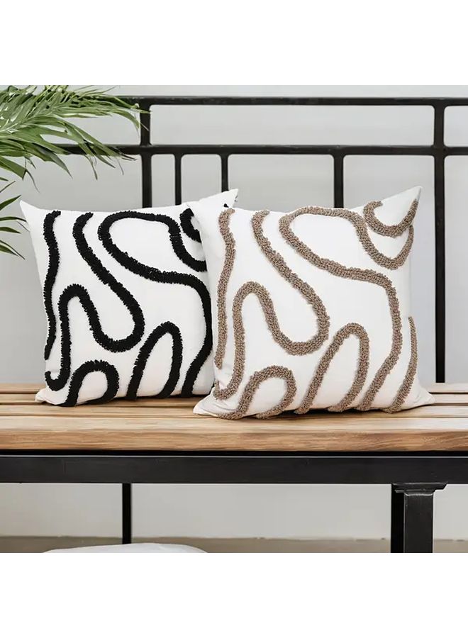أغطية وسائد بوهو سوداء مجموعة من 2، تطريز هندسي، أغطية وسائد لغرفة المعيشة غرفة النوم ديكور الأريكة - Image 2