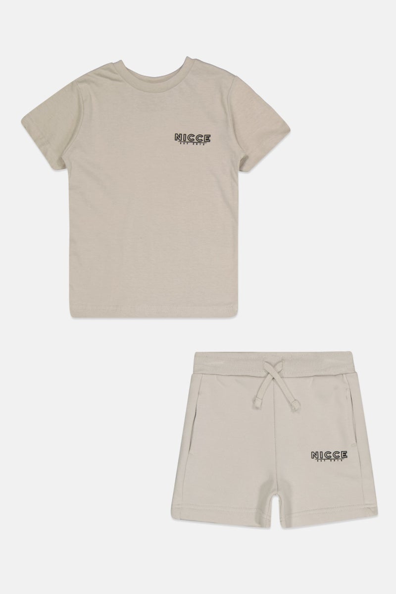 Nicce Toddlers Boy 2 Pieces Brand Logo T-Shirt And Short Set, Light Grey - Image 1