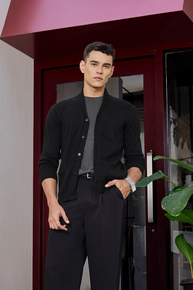 SNITCH Core Lab Black Shawl Neck Sweater