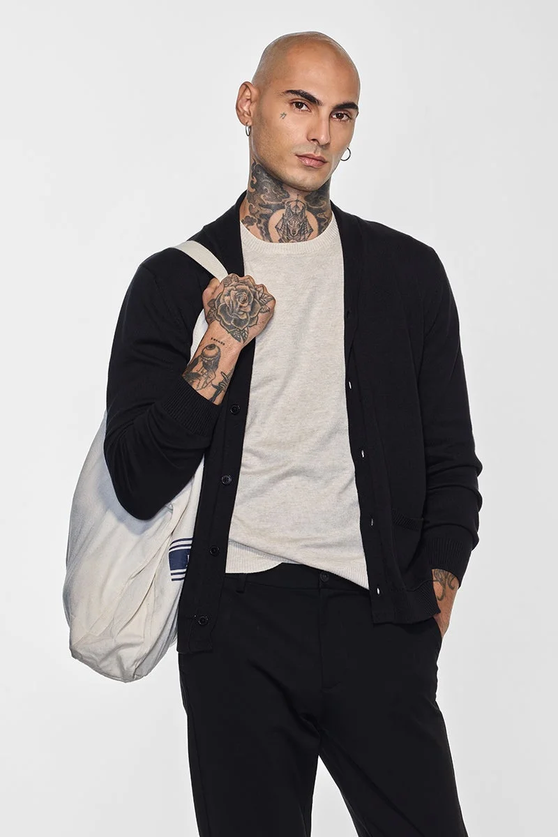 SNITCH Core Lab Black Shawl Neck Sweater