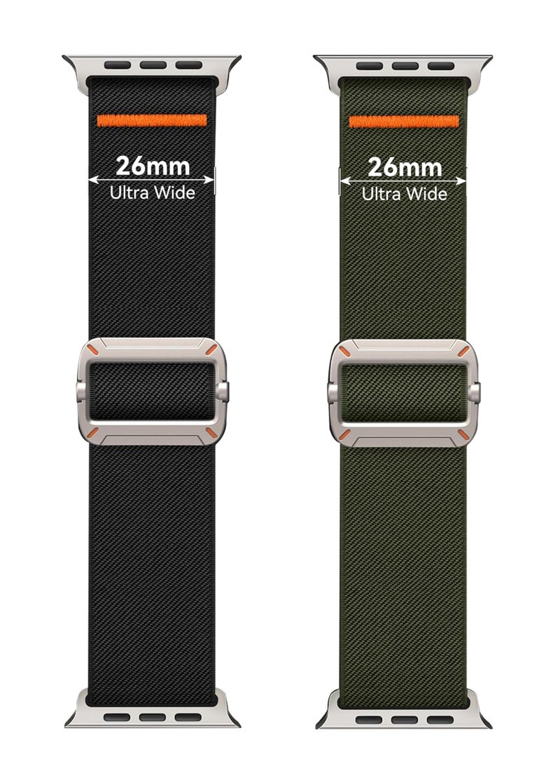 ESCASE 2-Piece Lightweight Contoured Ultra-Stretch Nylon Strap with Natural Titanium Metal Replacement Set Compatible with Apple Watch Strap Sizes: 42mm/44mm/45mm/46mm/49mm Fits Apple Watch Ultra/Ultra 2/Ultra 3, Series 11/10/9/8/SE/7/6/5/4/3/2/1 and other models, Black/Green - Image 4