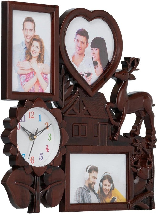 Harbour Analog Latest Stylish New Models Wall Clock with Photo Frames for Home Living Room Hall Bedroom (Size Height 35.5 CM X Width 35.5 CM)- Home Decor Big Size Wall Clock - 022LBN (Dark Brown) - Image 2