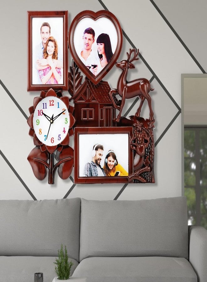 Harbour Analog Latest Stylish New Models Wall Clock with Photo Frames for Home Living Room Hall Bedroom (Size Height 35.5 CM X Width 35.5 CM)- Home Decor Big Size Wall Clock - 022LBN (Dark Brown) - Image 3