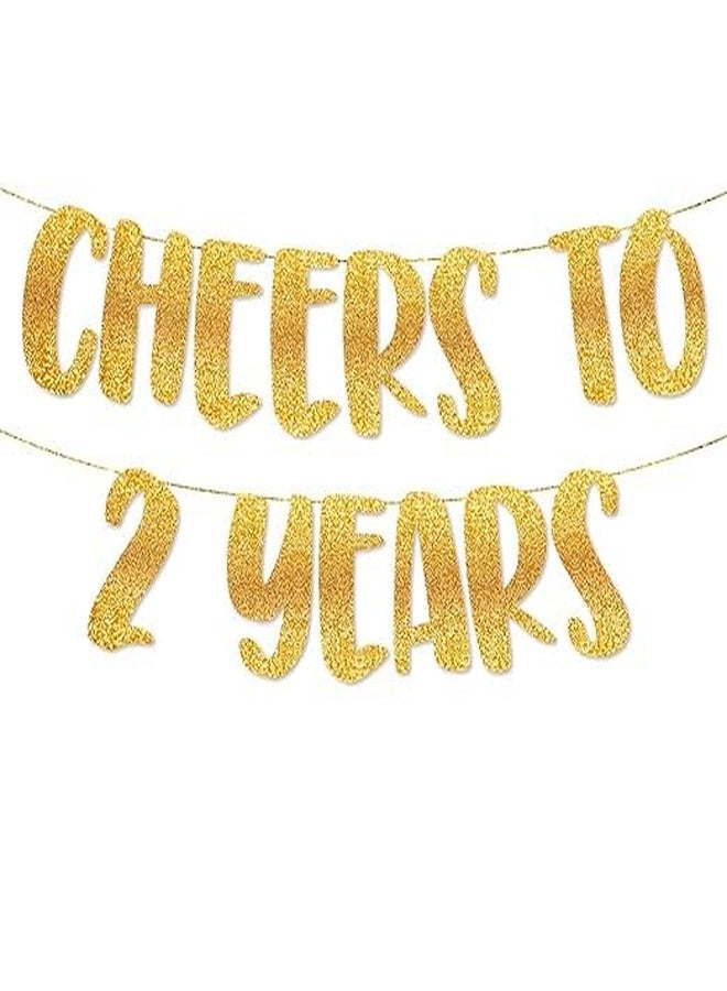 TrifleArte Cheers to 2 Years Banner | Second Birthday Party Golden Glitter Banner | Party Decorations and Supplies | Wedding Anniversary Decorations | Pre-Strung - Image 1