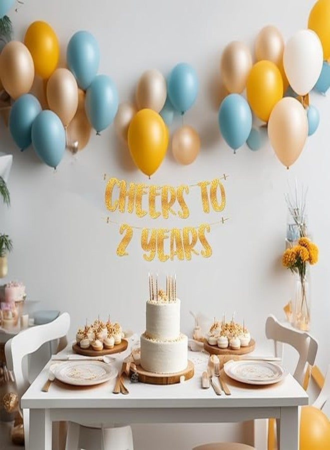 TrifleArte Cheers to 2 Years Banner | Second Birthday Party Golden Glitter Banner | Party Decorations and Supplies | Wedding Anniversary Decorations | Pre-Strung - Image 5
