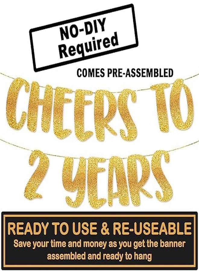 TrifleArte Cheers to 2 Years Banner | Second Birthday Party Golden Glitter Banner | Party Decorations and Supplies | Wedding Anniversary Decorations | Pre-Strung - Image 2
