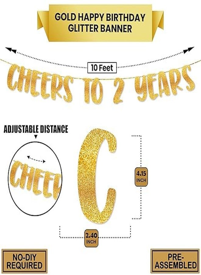 TrifleArte Cheers to 2 Years Banner | Second Birthday Party Golden Glitter Banner | Party Decorations and Supplies | Wedding Anniversary Decorations | Pre-Strung - Image 4