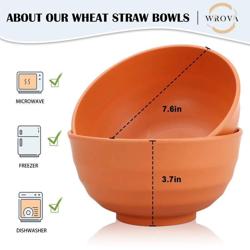 Wrova Wheat Straw Bowls Set 60 OZ Unbreakable Large Cereal Bowls Set of 6 Microwave and Dishwasher Safe Bowls Big Bowls for Eating BPA Free Soup Bowl for Serving Oatmeal and Salad Orange - Image 2