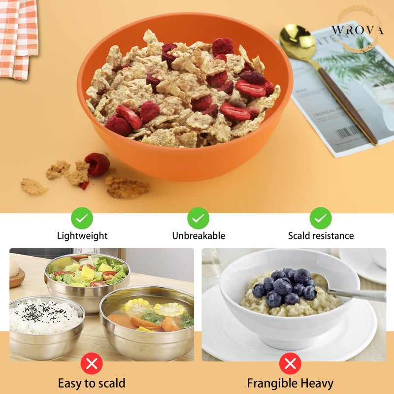 Wrova Wheat Straw Bowls Set 60 OZ Unbreakable Large Cereal Bowls Set of 6 Microwave and Dishwasher Safe Bowls Big Bowls for Eating BPA Free Soup Bowl for Serving Oatmeal and Salad Orange - Image 4