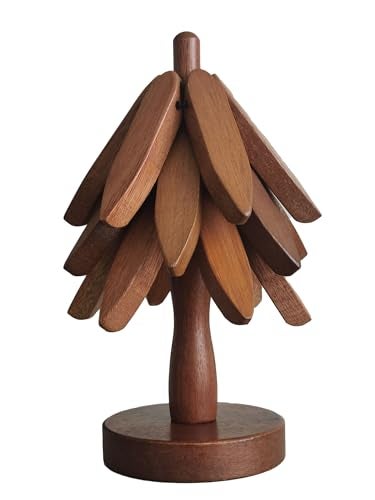 VANWYCHEN Wooden Trivets for Hot Dishes, 3 Wooden Tree-Trivet Set, Wood Coasters Like Christmas-Tree - Image 1