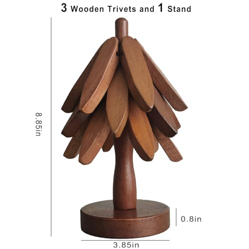 VANWYCHEN Wooden Trivets for Hot Dishes, 3 Wooden Tree-Trivet Set, Wood Coasters Like Christmas-Tree - Image 2