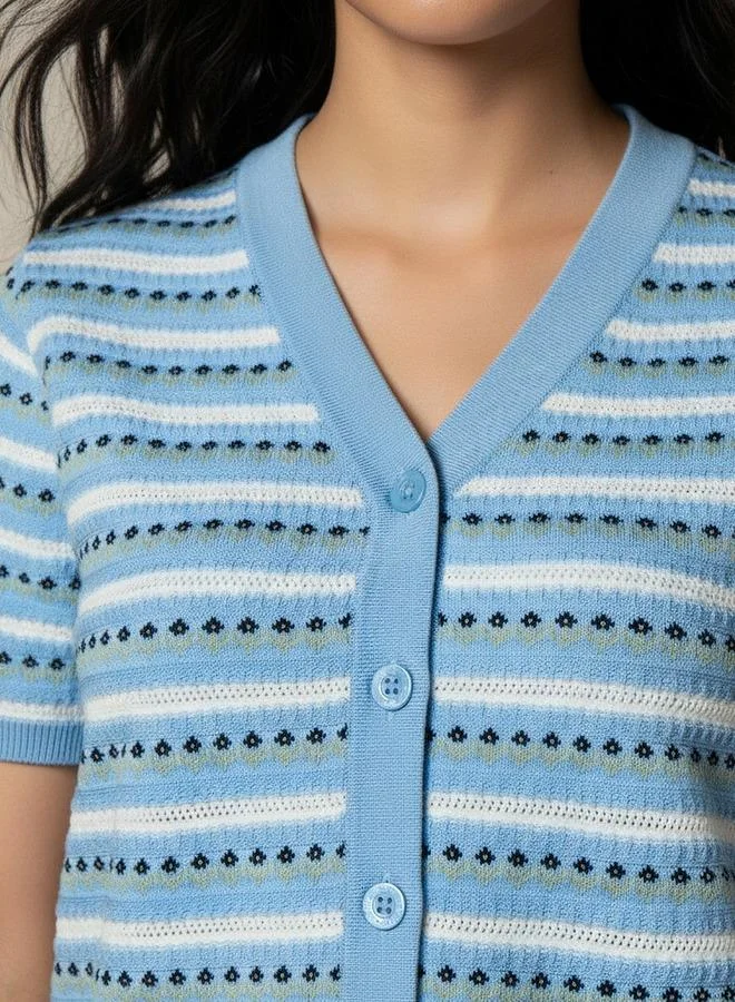 Lee Cooper BLUE Lee Cooper Regular Fit Cardigan with Stripes for Women | Best Price UAE