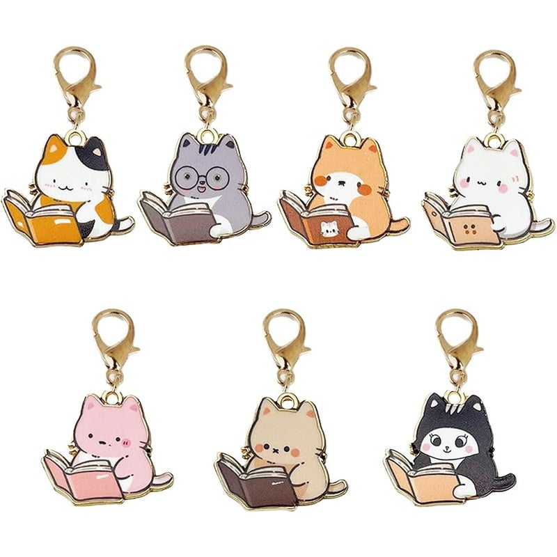 7 Pcs Women Girls Keychain Cute Cat Key Chain Small Bag Charm Metal Keychains Pendant Kawaii Mini Keychain - Image 1