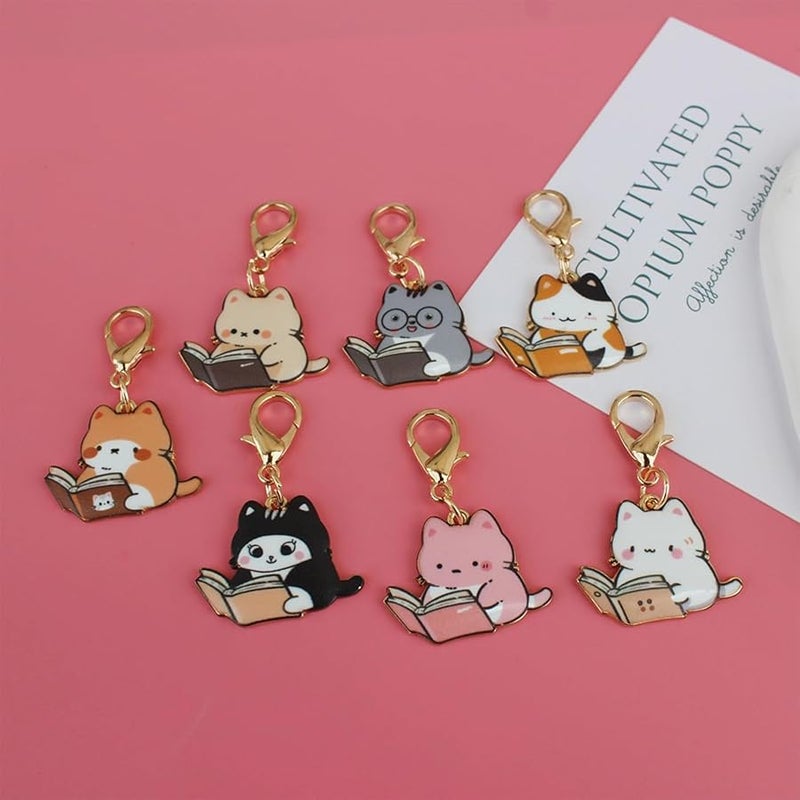 7 Pcs Women Girls Keychain Cute Cat Key Chain Small Bag Charm Metal Keychains Pendant Kawaii Mini Keychain - Image 2