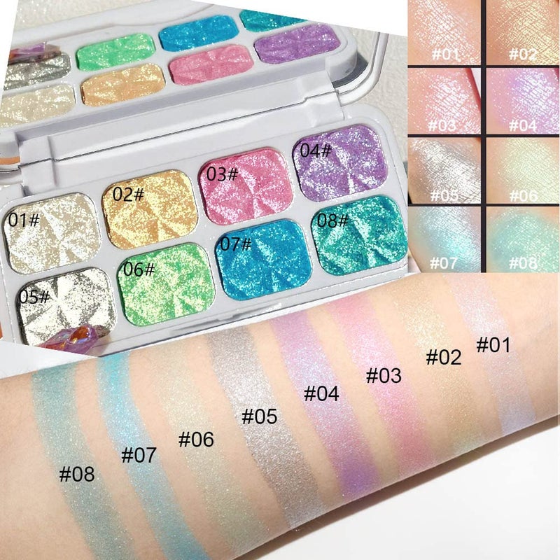evpct 8 Color Face Cheek Highlighter Makeup Palette Shimmer Glitter Iridescent Multichrome Holographic Eyeshadow Palette Purple Rainbow Glitter Highlighter Makeup Highlight and Contour Chrome Eye Make up - Image 4