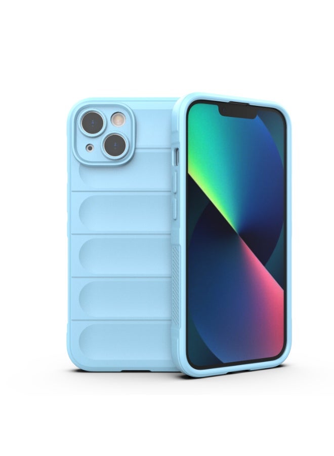 جراب خلفي من السيليكون عالي الجودة متوافق مع هاتف iPhone 14/15 Plus، جراب Magic Shield المقاوم للصدمات مع حماية للكاميرا (أزرق فاتح)