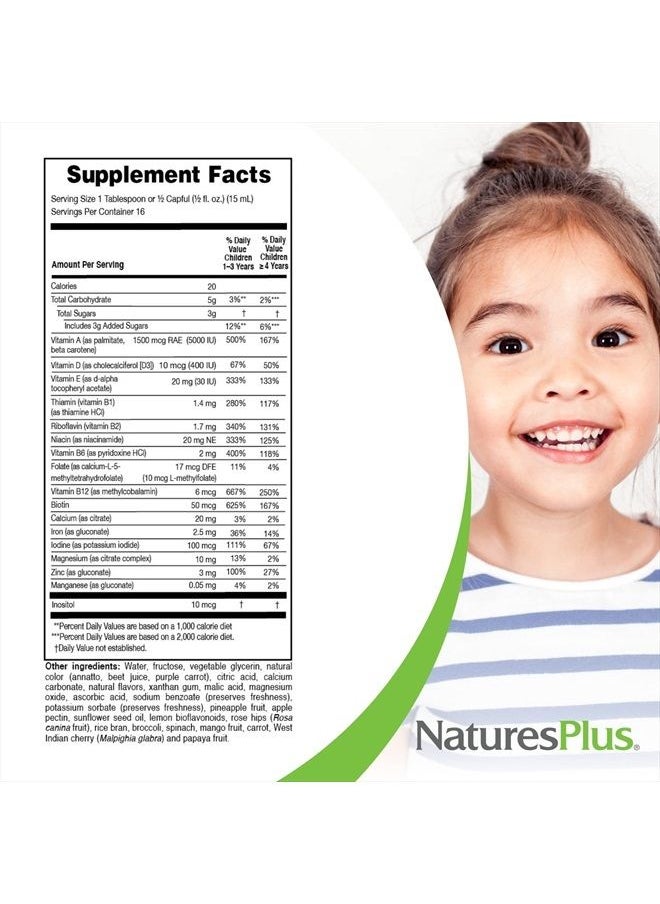 Nature's Plus - NaturesPlus Animal Parade Children's Liquid Multivitamin - Tropical Berry Flavor - 8 fl oz - Whole Food Supplement - Vegetarian, Gluten Free - 16 Servings - Image 1