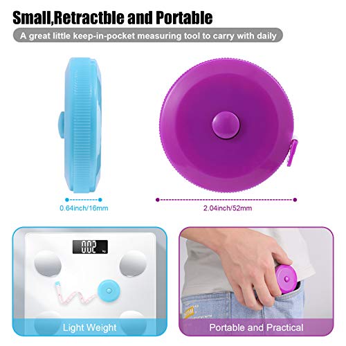 BUSHIBU Tape Measure Body Measuring Tape, Retractable 60 Inch Soft Mini Measuring Tape, Small Sewing Fabric Tape Measurer for Cloth Waist Medical Nursing Craft(3 Pack/Pink Purple Sky Blue) - Image 2