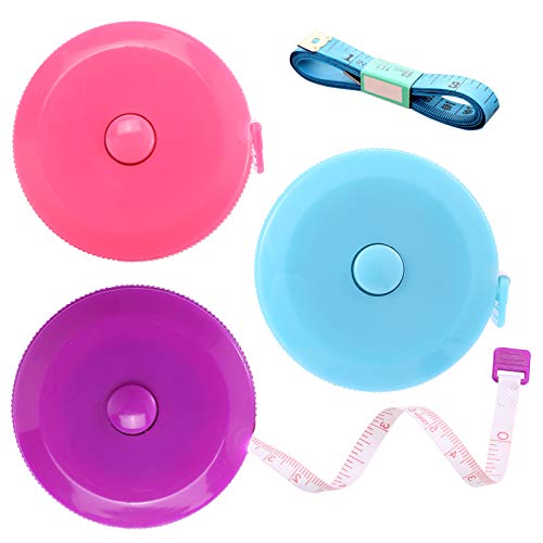 BUSHIBU Tape Measure Body Measuring Tape, Retractable 60 Inch Soft Mini Measuring Tape, Small Sewing Fabric Tape Measurer for Cloth Waist Medical Nursing Craft(3 Pack/Pink Purple Sky Blue) - Image 1