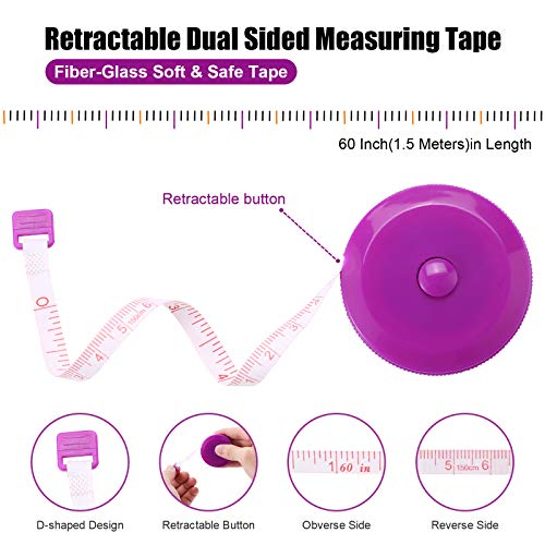 BUSHIBU Tape Measure Body Measuring Tape, Retractable 60 Inch Soft Mini Measuring Tape, Small Sewing Fabric Tape Measurer for Cloth Waist Medical Nursing Craft(3 Pack/Pink Purple Sky Blue) - Image 3