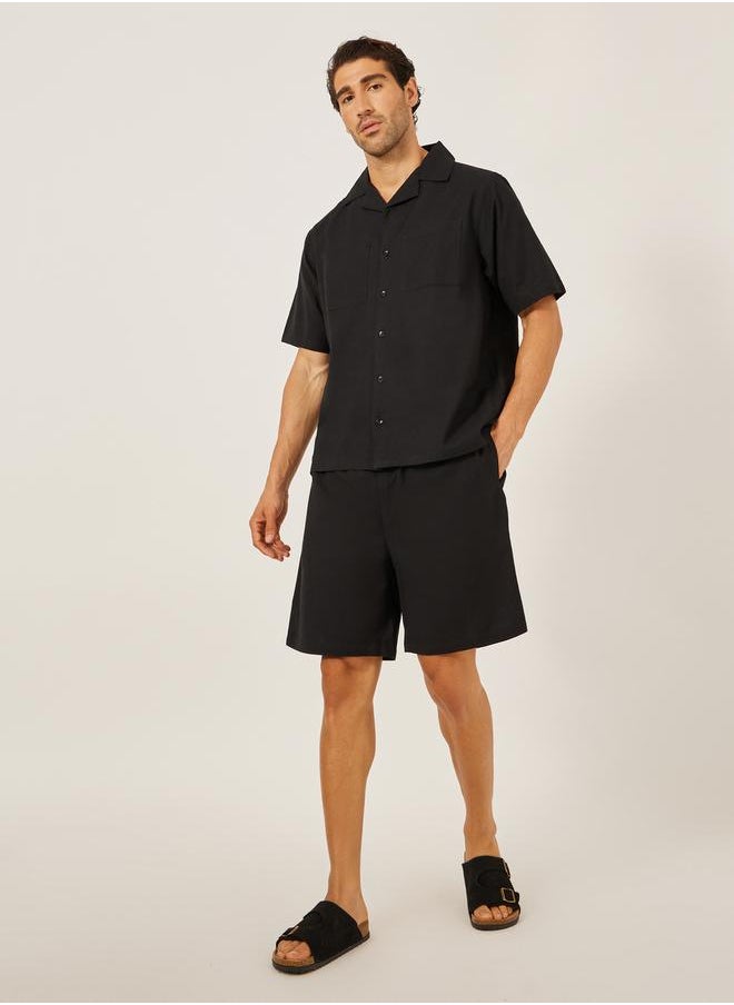 Styli Plain Linen Blend Relaxed Fit Shirt and Shorts Co-Ords  - Image 1