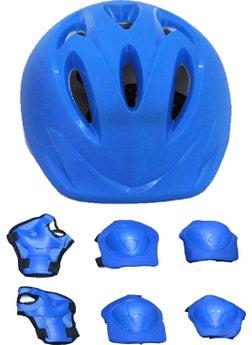 BIRLIK OYUNCAK Toy Strong Plastic High Density Styrofoam Children Scooter Bike Skateboard Skate Helmet And 6 Piece Knee Pad Elbow Pad Protection Set Helmet Set Blue  - Image 1