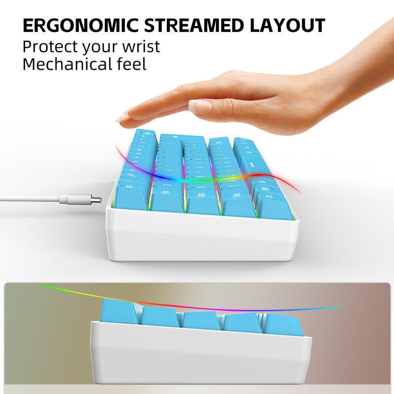 Snpurdiri 60% Wired Gaming Keyboard, Small Ultra-Compact 61 Keys RGB Backlit 60 Percent Gaming Keyboard for PC/Mac Gamer, Typist, Travel, Easy to Carry on Business Trip (Blue) - Image 5