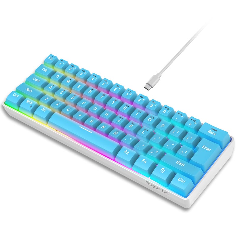 Snpurdiri 60% Wired Gaming Keyboard, Small Ultra-Compact 61 Keys RGB Backlit 60 Percent Gaming Keyboard for PC/Mac Gamer, Typist, Travel, Easy to Carry on Business Trip (Blue) - Image 1