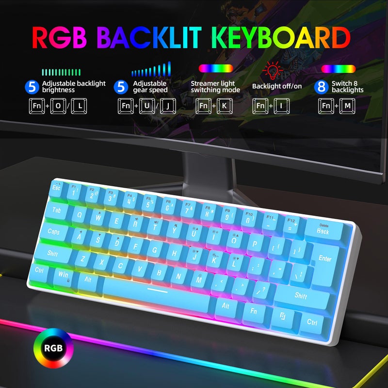 Snpurdiri 60% Wired Gaming Keyboard, Small Ultra-Compact 61 Keys RGB Backlit 60 Percent Gaming Keyboard for PC/Mac Gamer, Typist, Travel, Easy to Carry on Business Trip (Blue) - Image 3