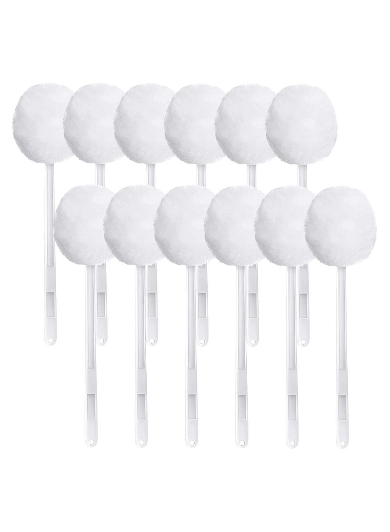 Toilet Bowl Brush, Soft White Toilet Swabs, Disposable Toilet Brush Long Plastic Handled Toilet Bowl Mop with Silk Cotton Brush for Bathroom Toilet Bowl, 38 x 11 CM (12 Pack)